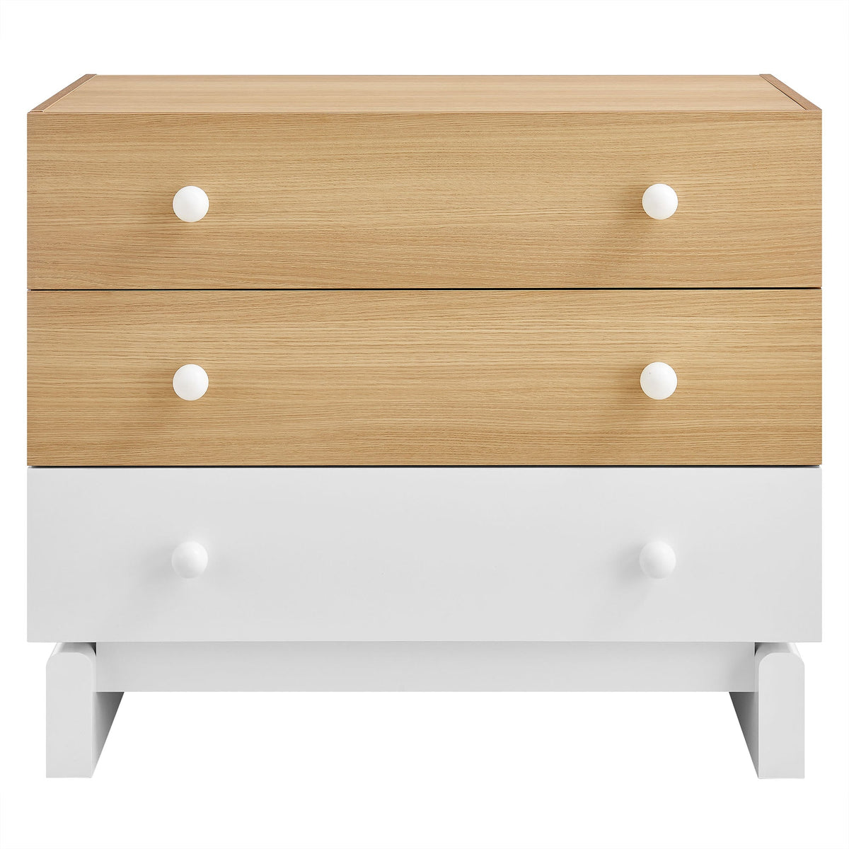 Nolia 3-Drawer Color Block Dresser by Modway in natural wood finish with white knobs on Tampa Home & Garden Store