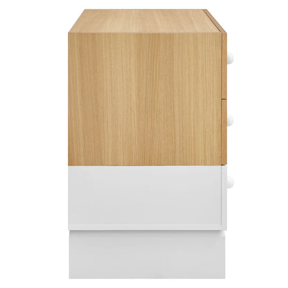 Nolia 3-Drawer Color Block Dresser by HouseOfZazla, natural oak & white two-tone finish on Tampa Home & Garden Store