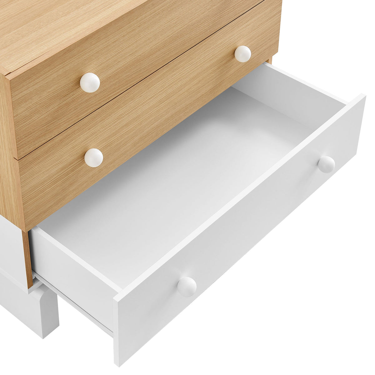 Nolia 3-Drawer Color Block Dresser natural oak with white fronts and knobs HouseOfZazla on Tampa Home & Garden Store
