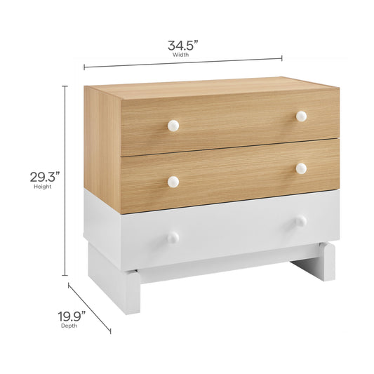 Nolia 3-Drawer Color Block Dresser with natural wood drawers and white base, white knob hardware on Tampa Home & Garden Store