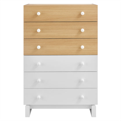 Nolia 6-drawer color-block dresser chest in natural oak and white with white knob pulls by Modway on Tampa Home & Garden Store