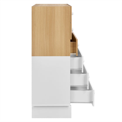 Nolia 6-Drawer Color Block Dresser Chest natural oak and white finish side view on Tampa Home & Garden Store