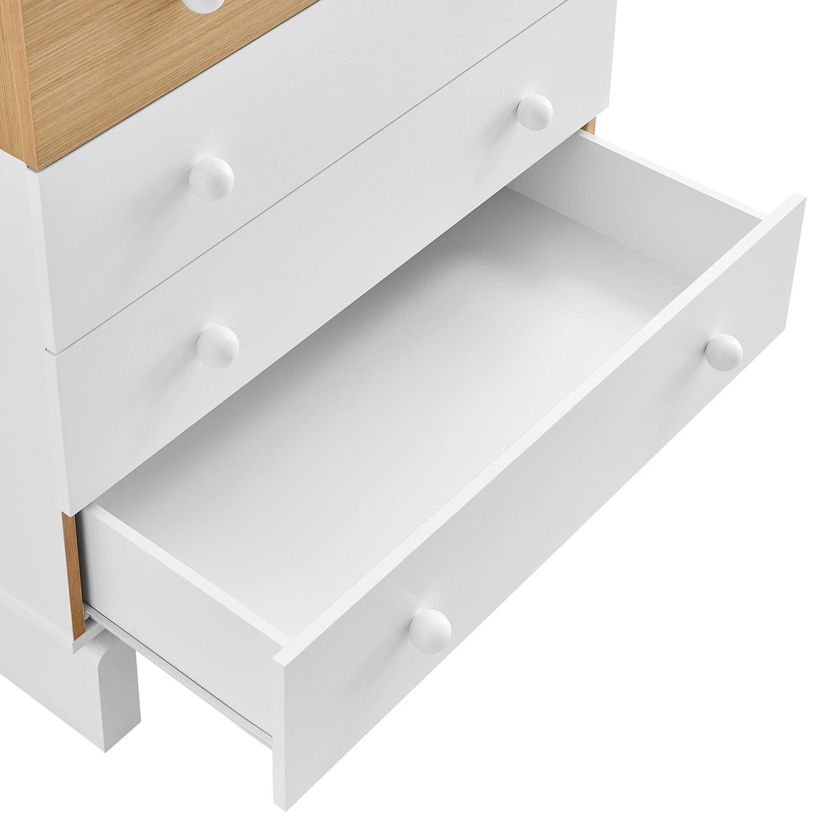Nolia 6-Drawer Color Block Dresser Chest by Modway, white with natural wood and round knobs on Tampa Home & Garden Store