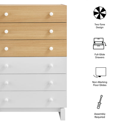 Nolia 6-drawer colorblock dresser chest by Modway in two-tone wood and white with knobs on Tampa Home & Garden Store