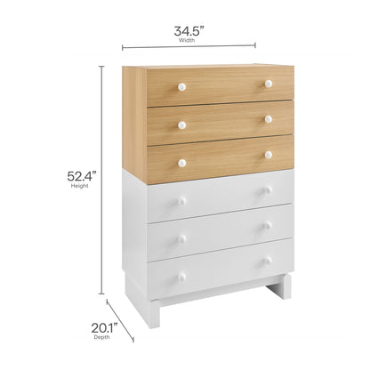 Nolia 6-Drawer Color Block Dresser Chest natural wood and white finish HouseOfZazla on Tampa Home & Garden Store