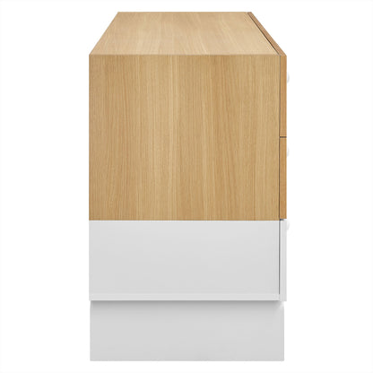 Nolia 6-Drawer Color Block Dresser in oak and white with round knobs on Tampa Home & Garden Store