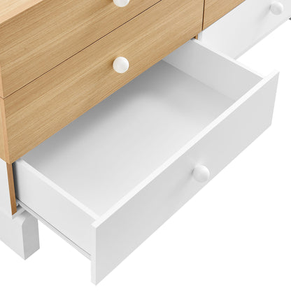 Nolia 6-Drawer Color Block Dresser by Modway, oak top drawers on white body with knobs on Tampa Home & Garden Store
