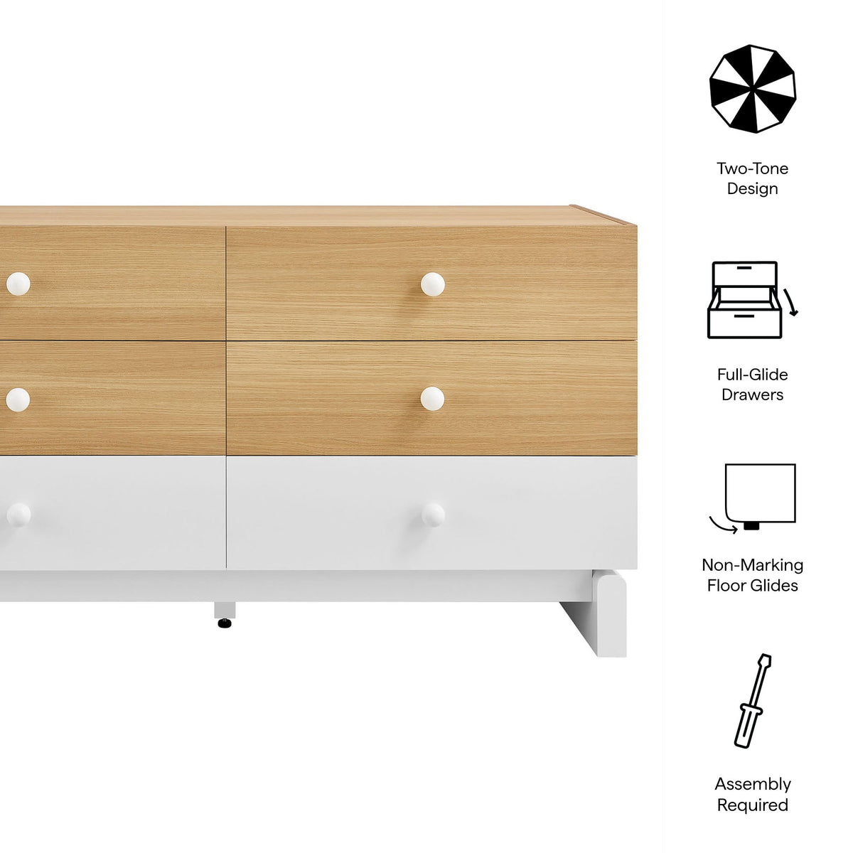 Nolia 6-Drawer Color Block Dresser natural wood with white drawers by HouseOfZazla on Tampa Home & Garden Store