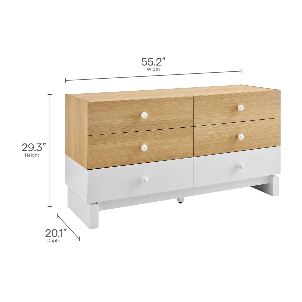 Nolia 6-Drawer Color Block Dresser in oak and white with white knobs by HouseOfZazla on Tampa Home & Garden Store