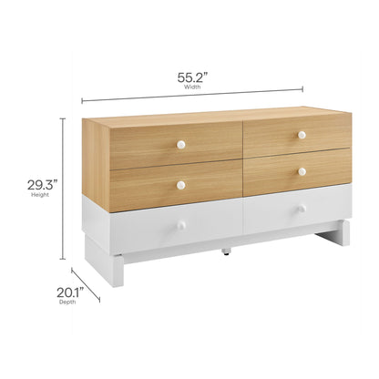 Nolia 6-Drawer Color Block Dresser in oak and white with white knobs by HouseOfZazla on Tampa Home & Garden Store