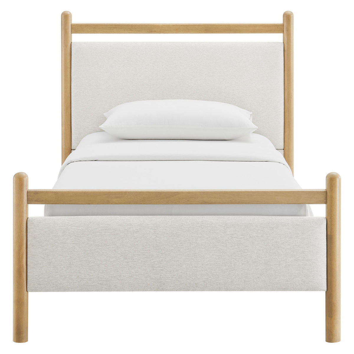 Ginny Platform Bed Frame by Modway with light wood frame and gray upholstered headboard on Tampa Home & Garden Store