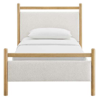 Ginny Platform Bed Frame by Modway with light wood frame and gray upholstered headboard on Tampa Home & Garden Store