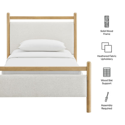 Ginny Platform Bed Frame by Modway, solid wood frame heathered fabric upholstery, tan headboard on Tampa Home & Garden Store