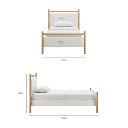 Ginny platform bed frame by Modway with natural wood posts and light gray fabric bed skirt on Tampa Home & Garden Store