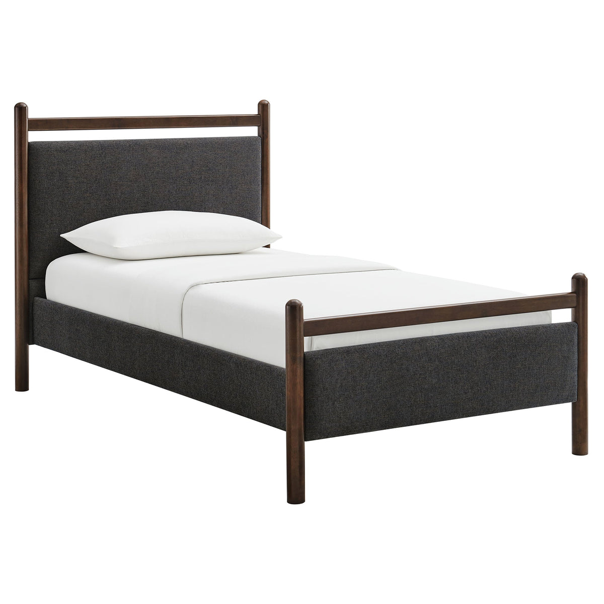 Ginny Platform Bed Frame by Modway with wood frame and gray upholstered headboard bed skirt on Tampa Home & Garden Store