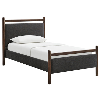 Ginny Platform Bed Frame by Modway with wood frame and gray upholstered headboard bed skirt on Tampa Home & Garden Store