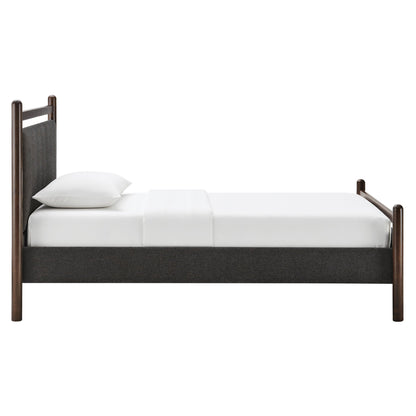 Ginny Platform Bed Frame by Modway, dark wood frame with gray headboard and white bedding on Tampa Home & Garden Store