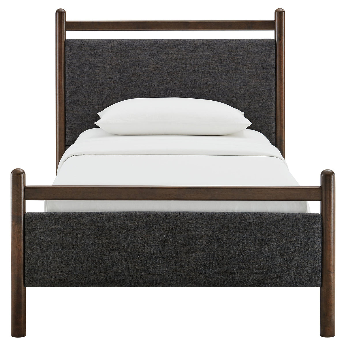Ginny Platform Bed Frame by Modway, dark wood frame with charcoal fabric headboard on Tampa Home & Garden Store