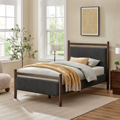 Ginny Platform Bed Frame by Modway - gray upholstered headboard with wood frame on Tampa Home & Garden Store