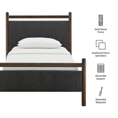 Ginny Platform Bed Frame by Modway, dark wood frame with charcoal heathered fabric headboard on Tampa Home & Garden Store