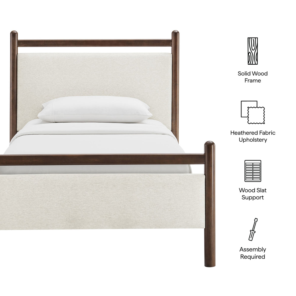 Ginny Platform Bed Frame by Modway, dark wood frame with beige upholstered headboard on Tampa Home & Garden Store