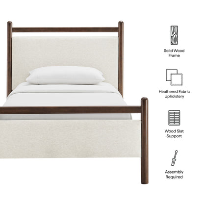 Ginny Platform Bed Frame by Modway, dark wood frame with beige upholstered headboard on Tampa Home & Garden Store