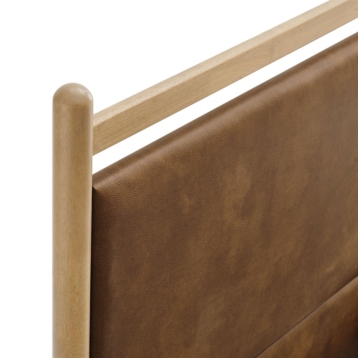 Ginny vegan leather platform bed frame with wood posts and brown upholstered headboard Modway on Tampa Home & Garden Store