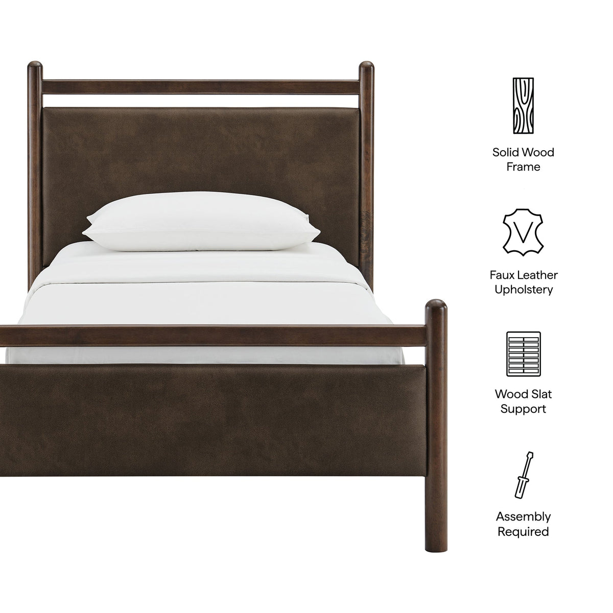 Ginny vegan leather platform bed frame by Modway with solid wood frame and dark brown upholstery on Tampa Home & Garden Store