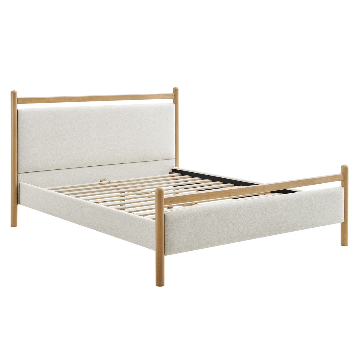 Ginny Platform Bed Frame beige upholstered headboard with wood posts by HouseOfZazla on Tampa Home & Garden Store