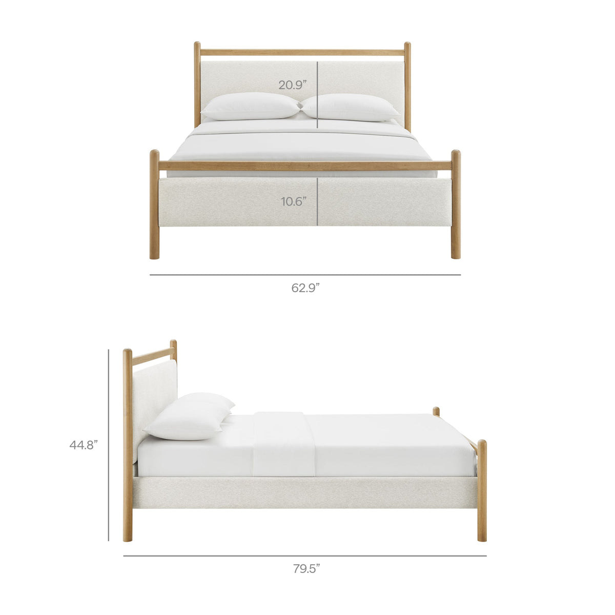 Ginny Platform Bed Frame by Modway, wood bed with beige upholstered headboard and footboard on Tampa Home & Garden Store