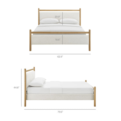 Ginny Platform Bed Frame by Modway, wood bed with beige upholstered headboard and footboard on Tampa Home & Garden Store