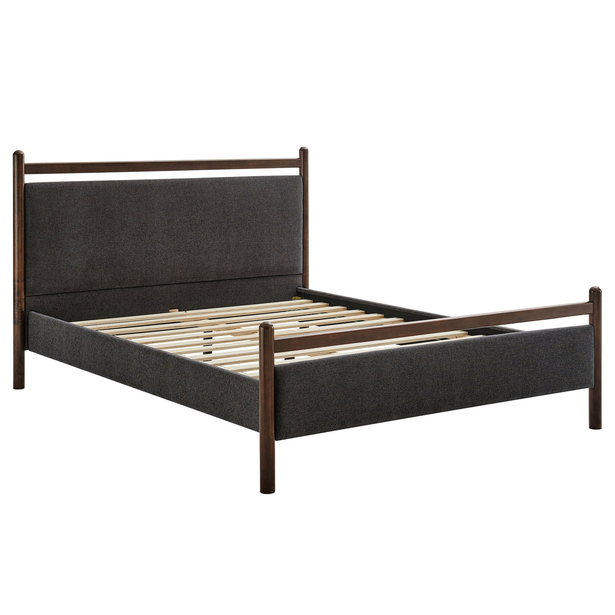 Ginny Platform Bed Frame by Modway in dark walnut wood with gray upholstered headboard on Tampa Home & Garden Store