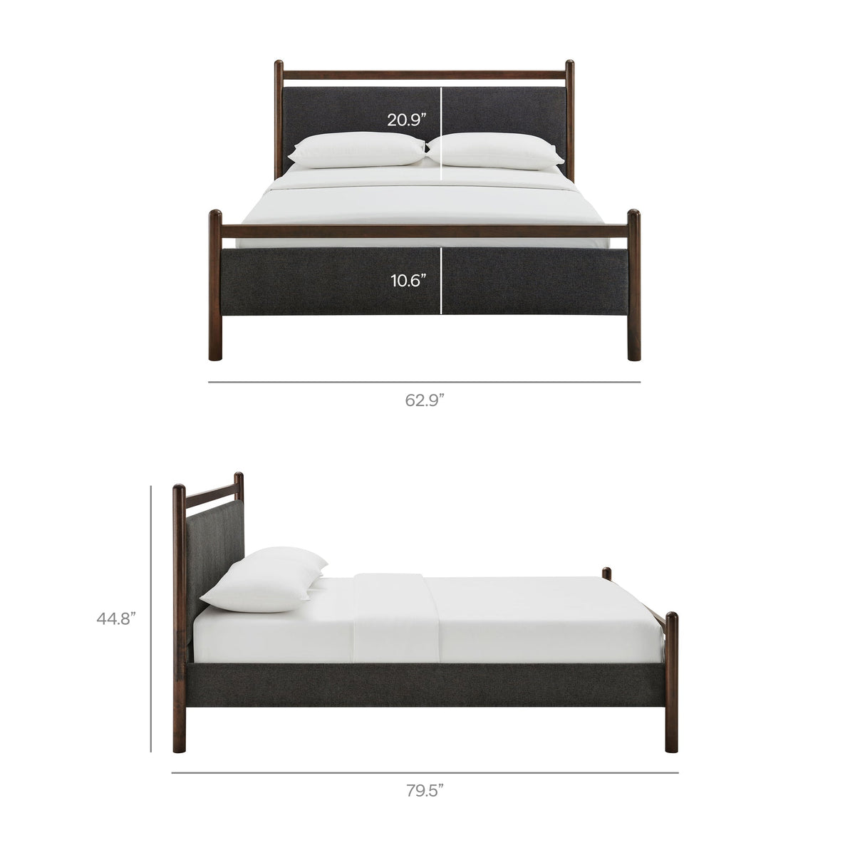 Ginny Platform Bed Frame by Modway gray upholstered headboard and footboard with brown wood rails on Tampa Home & Garden Store