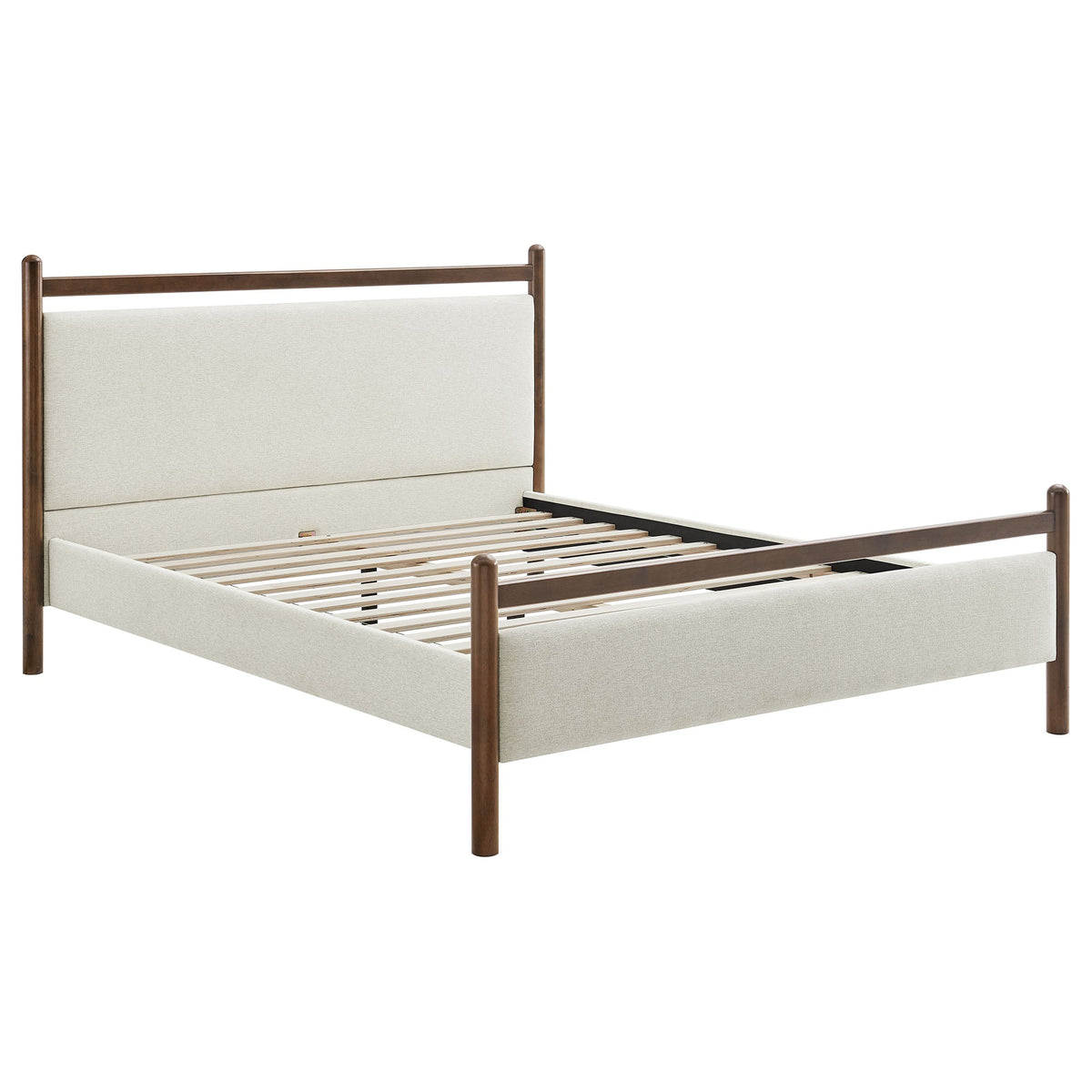 Ginny Platform Bed Frame by Modway with dark wood posts and cream upholstered headboard on Tampa Home & Garden Store