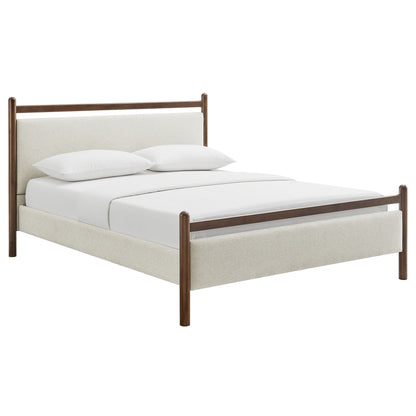 Ginny Platform Bed Frame by Modway with dark wood posts and upholstered headboard and bed skirt on Tampa Home & Garden Store