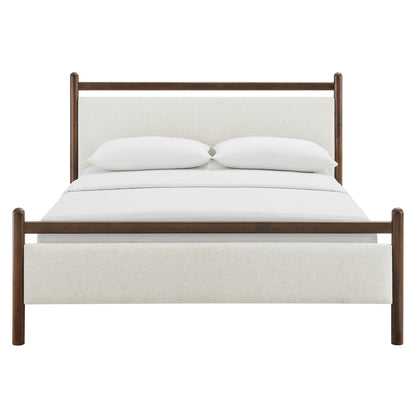 Ginny Platform Bed Frame by Modway dark wood with upholstered headboard and white bedding on Tampa Home & Garden Store