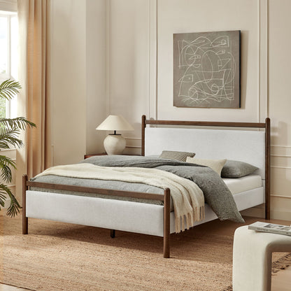 Ginny Platform Bed Frame by Modway light grey upholstered headboard and dark wood rails on Tampa Home & Garden Store