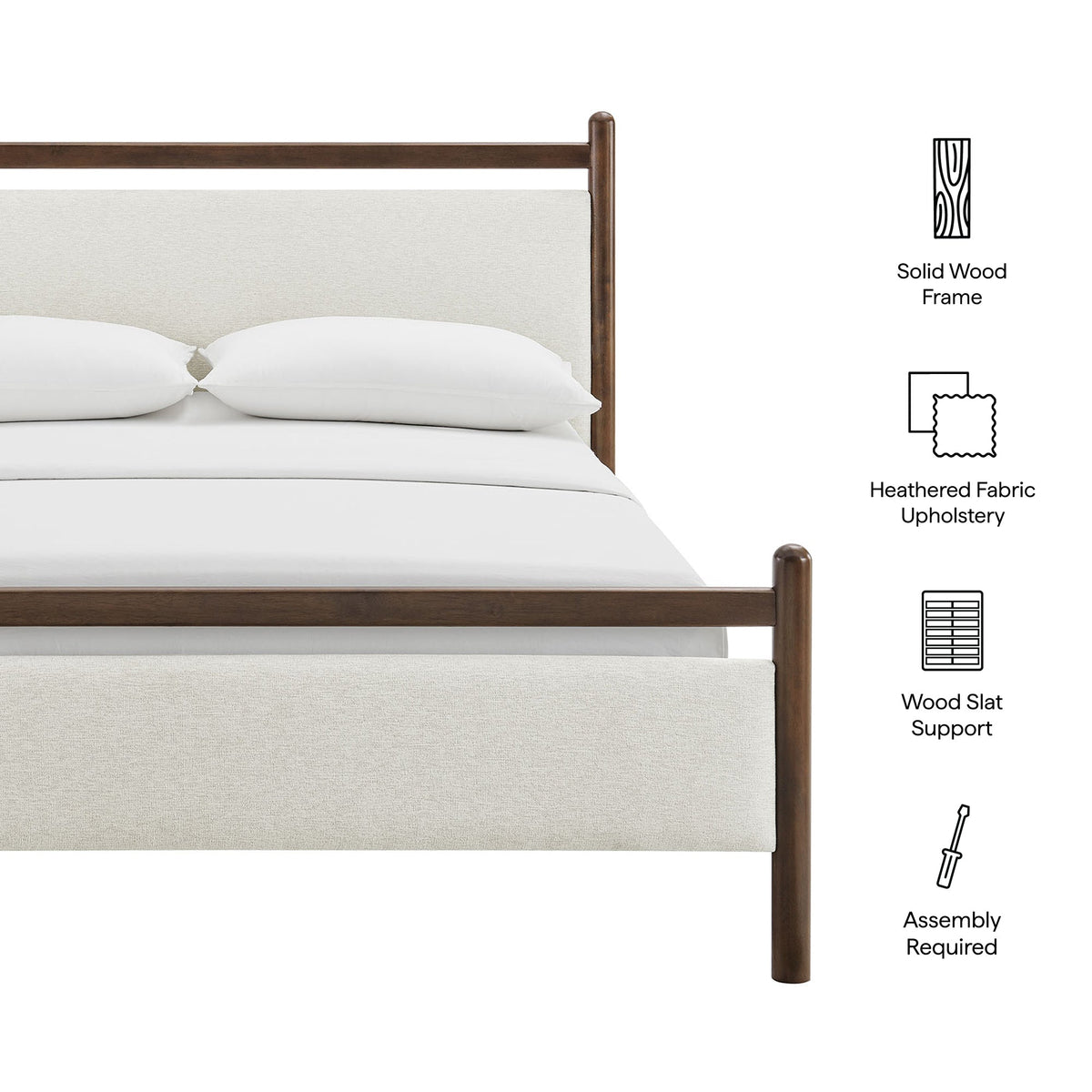 Ginny Platform Bed Frame by Modway dark brown solid wood with beige upholstered headboard on Tampa Home & Garden Store