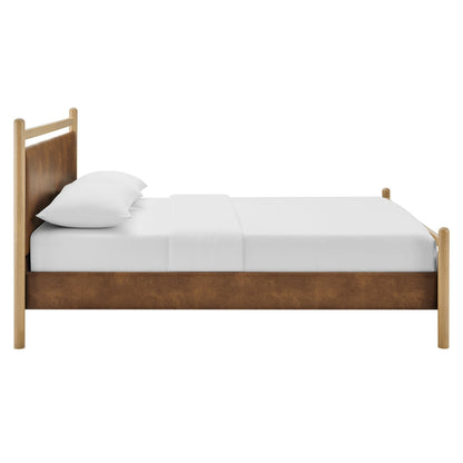Ginny vegan leather platform bed frame by Modway with brown headboard and light wood legs on Tampa Home & Garden Store