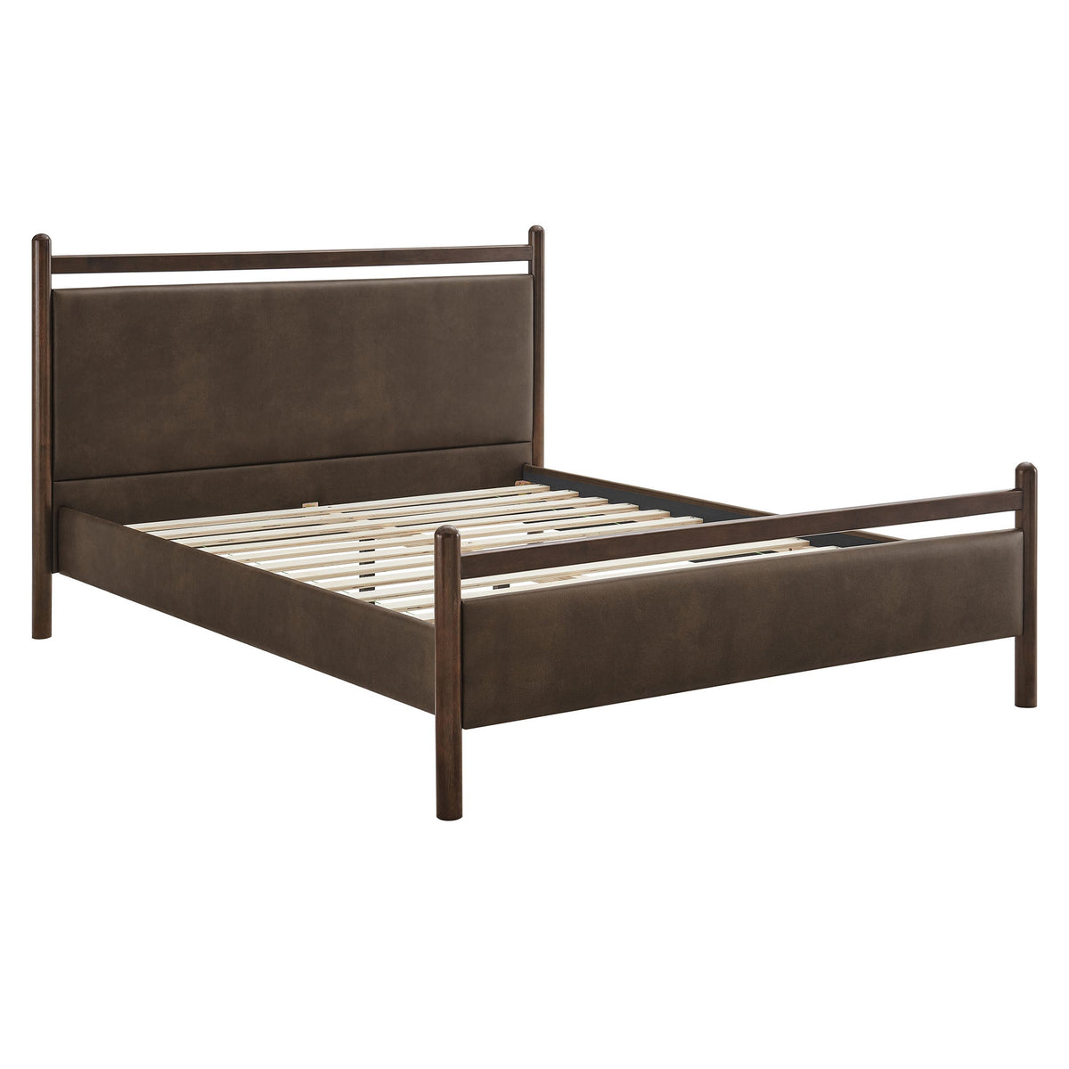 Ginny vegan leather platform bed frame by Modway with brown upholstery and slatted base on Tampa Home & Garden Store