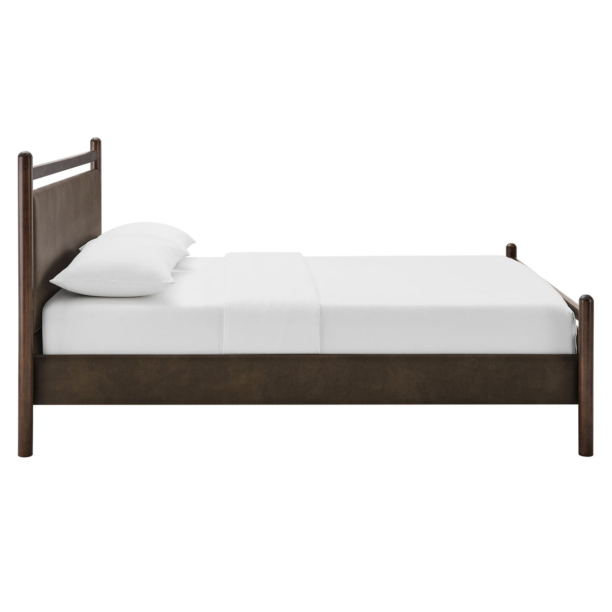Ginny vegan leather platform bed frame by Modway in dark brown with padded headboard on Tampa Home & Garden Store