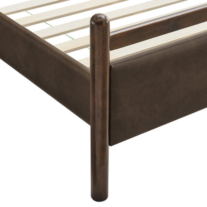Ginny vegan leather platform bed frame by Modway in dark brown faux leather with wood posts on Tampa Home & Garden Store