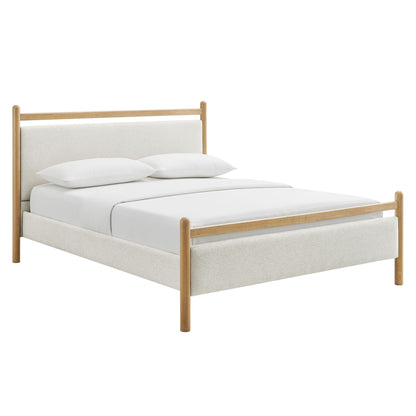 Ginny Platform Bed Frame by Modway with natural wood posts and light beige upholstered headboard on Tampa Home & Garden Store