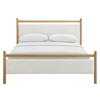 Ginny Platform Bed Frame by Modway with natural wood posts and light upholstered headboard on Tampa Home & Garden Store
