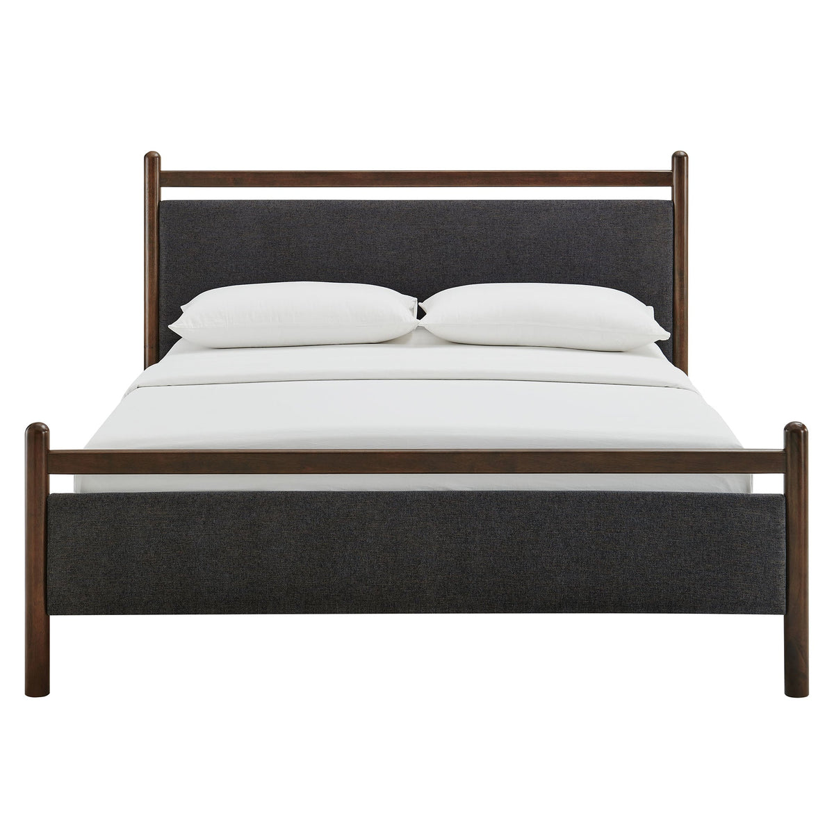 Ginny platform bed frame by Modway, dark wood posts with charcoal upholstered headboard on Tampa Home & Garden Store