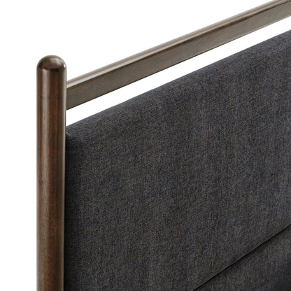 Ginny Platform Bed Frame by Modway, dark wood posts with charcoal fabric upholstery on Tampa Home & Garden Store