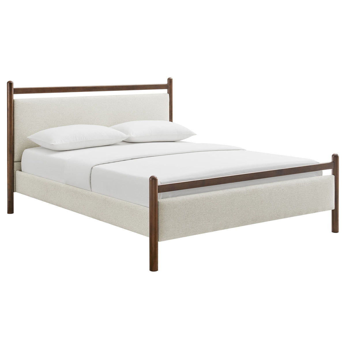 Ginny Platform Bed Frame by Modway, wood bed with brown finish and beige upholstered headboard on Tampa Home & Garden Store