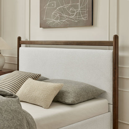 Ginny Platform Bed Frame by Modway with dark wood frame and white upholstered headboard on Tampa Home & Garden Store