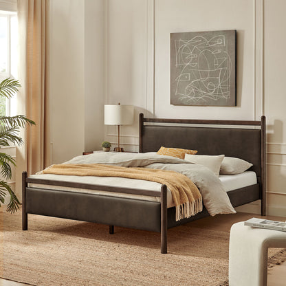 Ginny vegan leather platform bed frame by Modway with dark upholstered headboard on Tampa Home & Garden Store
