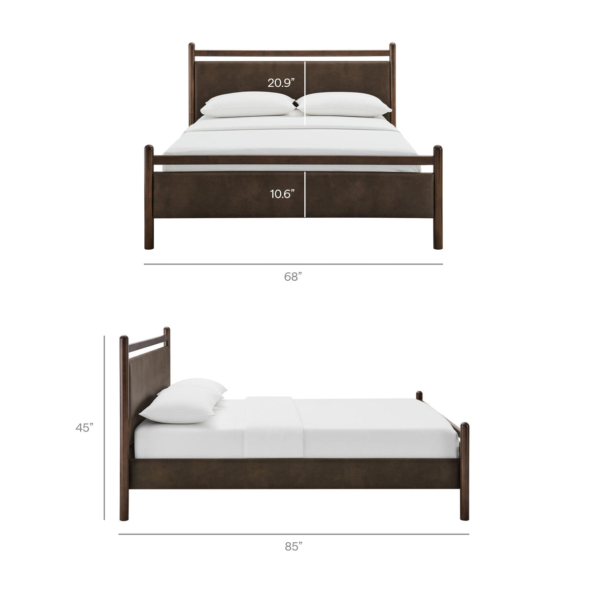 Ginny vegan leather platform bed frame in brown with upholstered headboard by Modway on Tampa Home & Garden Store